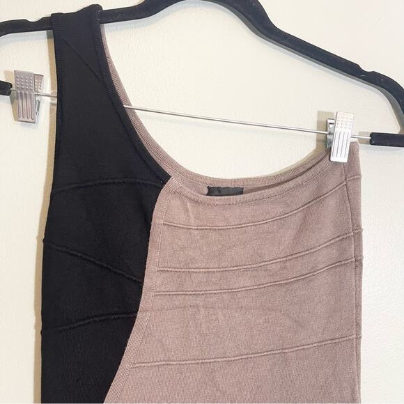 2B Bebe Womens Colorblock Stretch One Shoulder Bodycon Dress Brown Black Large - Picture 2 of 11
